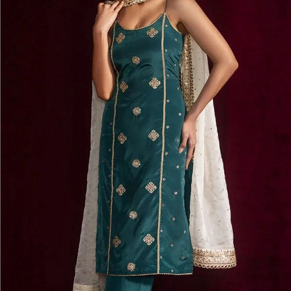 Teal Palazzo Suit with Duputta - Picture 3 of 5